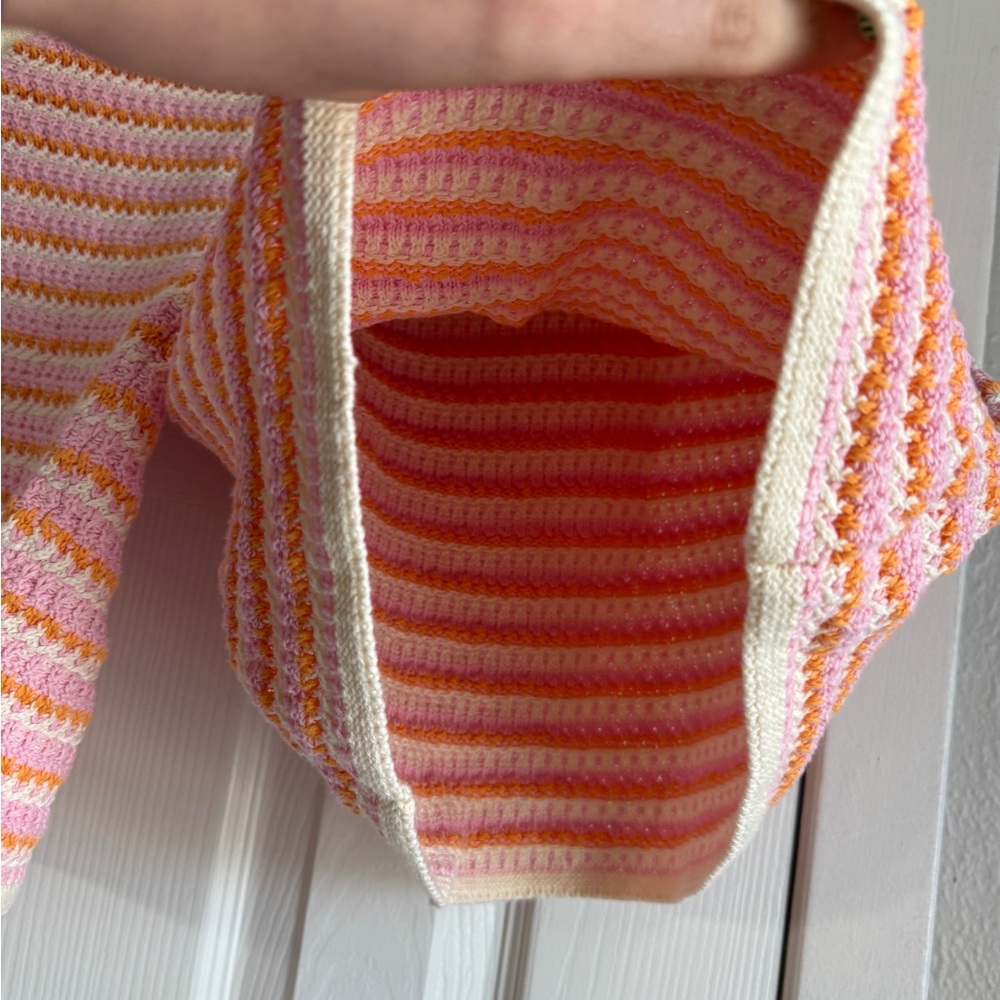 ZARA Matching Set Striped Knitted Crochet Polo Shirt and Skirt 2PC Pink 13-14 XS - Picture 5 of 8